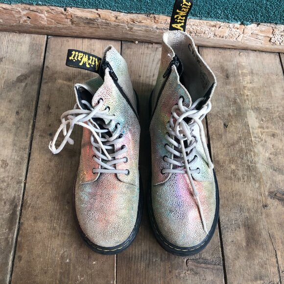 Dr Martens 1460 Pascal Boots Girls Size 6 US Rainbow Glitter Leather Laces Zip - Picture 3 of 10